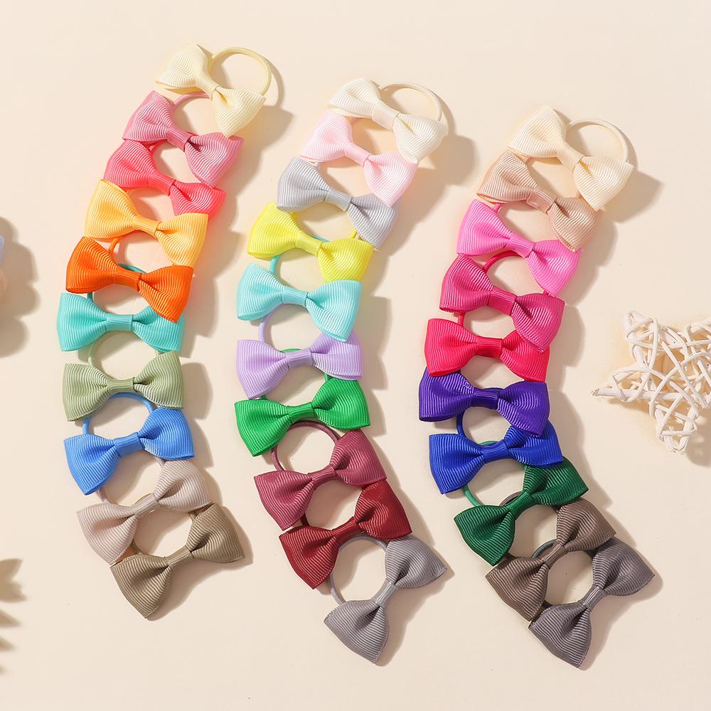 20/40pcs 2.75'' Solid Ribbon Bowknot Hair Rubber Band for Baby Girls Handmade Cute Bow Hair Ties Headwear Kids Hair Accessories