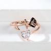 Fashion Female Rose Golden Color Rose Flower Adjustable Ring Luxury Heart Cut White Stone I Love You Forever Wedding Bands Ring Jewelry