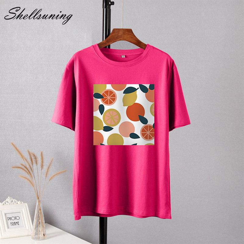 Shellsuning Casaul Kawaii Fruit Printed T Shirt Women Loose O Neck Short Sleeve Base Tees Female Simple Cotton Trendy White Tops