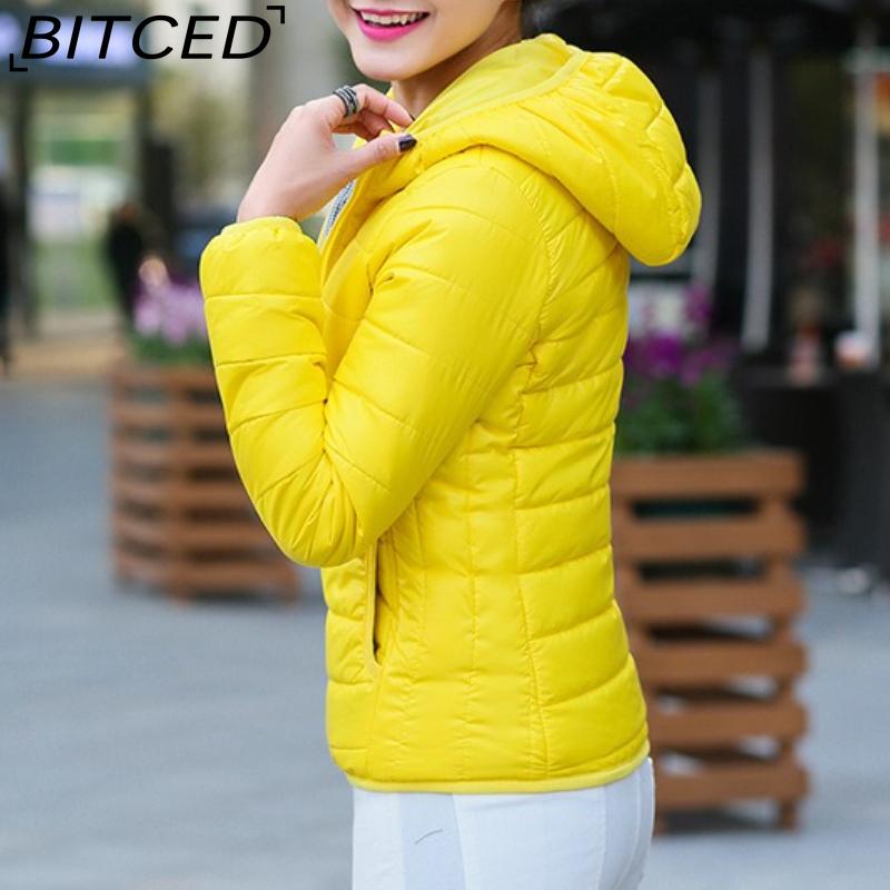 BITCED Autumn/Winter Women's Down-Filled Quilted Jacket Short-Length Hooded Cotton Coat Women's Slim-Fit Thickened Cotton-Padded Outerwear