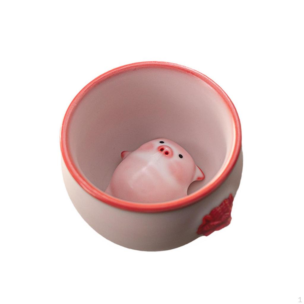 Ceramic Tea Cup ,Kung Fu Teacup with Pet, Traditional, Portable, Piggy Statue Miniature Figurine