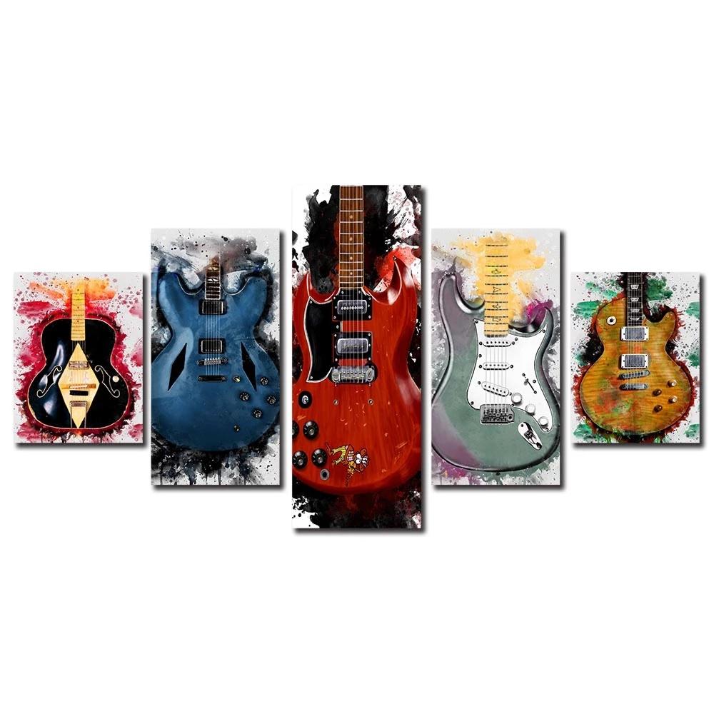 

Canvas Painting Wall Art 5 Pcs Tony Iommi Monkey Guitar Poster HD Prints Home Decor Modular Musical Instrument No Frame Pictures 20x35 20x45 20x55cm