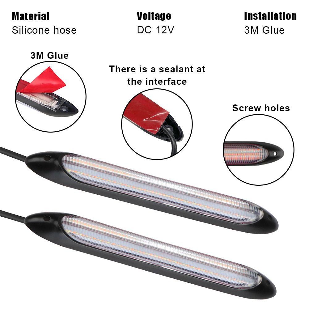 2pcs Waterproof Flexible DRL LED Strip Start Scaing Daytime Running Light  Brake Flow Lamps