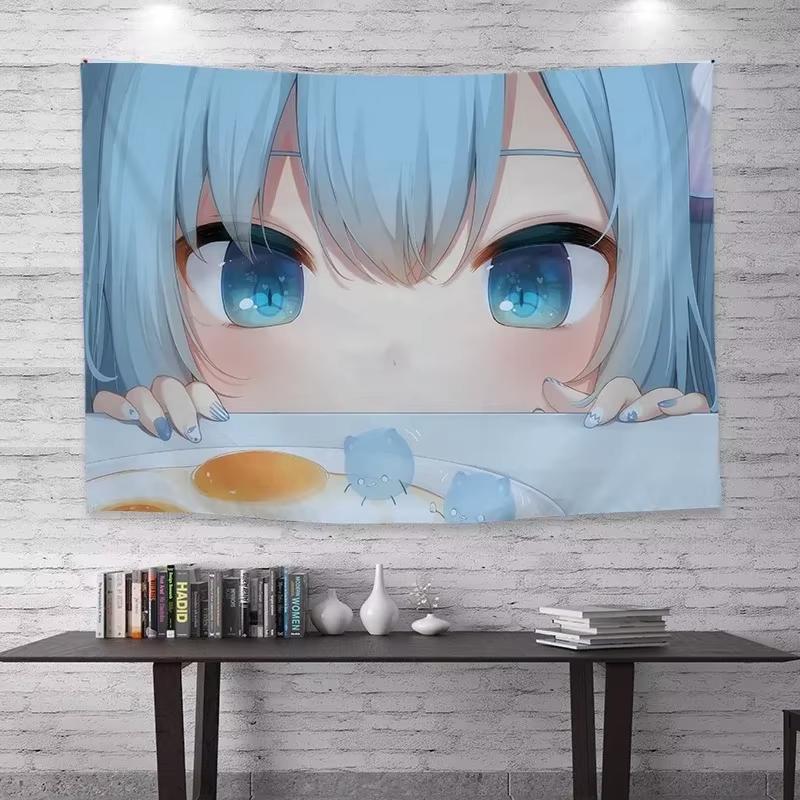 Bohemian Cartoon Anime Girl Tapestry Cat Ear Design Wall Background Cloth for Dormitory Bedroom Home Decor Gift