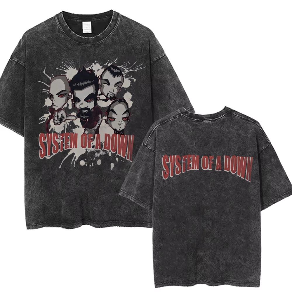 Washed Vintage Rock Band System of A Down BYOB Graphic Tshirt Men Alternative Metal Music Tshirt Male Casual Oversized T Shirt