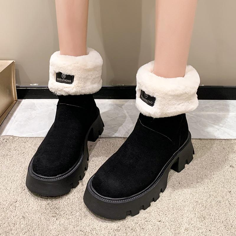 Fashion 2024 Winter New Women's Ankle Boots Thickened Fleece Lining Thickened Retro Style Non-slip Cotton Shoes Versatile