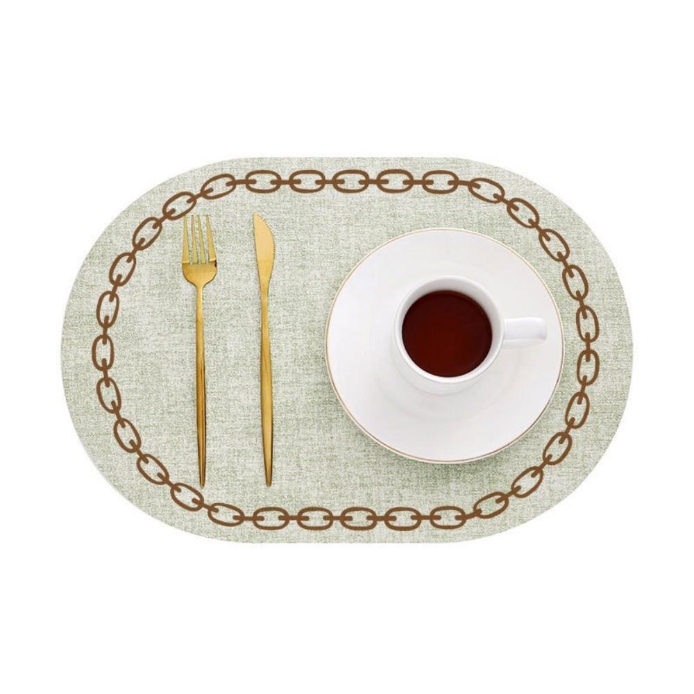 Durable Chain-printed Oval Placemats Oval Shape Leather Waterproof Placemat Washable Waterproof Heat Resistant Pad Kitchen