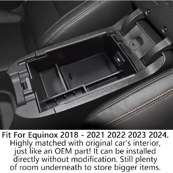EDBETOS Center Console Organizer Compatible With Chevy Equinox Accessories 2018 2024 Ert Tray Interior Secondary Armrest Storage Box ABS, Black