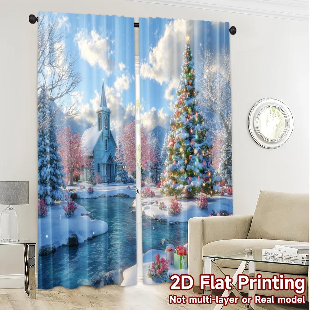 2pcs   2D FLAT PRINTING Curtains (Without Rod) Winter Wonderland Popular Creative Curtains Versatile Polyester Fabric Curtains