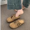 Lazy half slippers retro fashion versatile Boken slippers women's outer wear 2025 spring and autumn new flat bottom one pedal