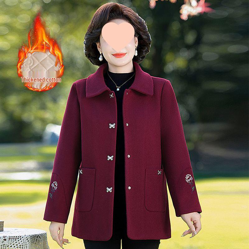 

Осенне-зимнее шерстяное пальто для мамы: Стильное, Свободное и Теплое Пальто для Женщин Среднего Возраста XL, 90-100