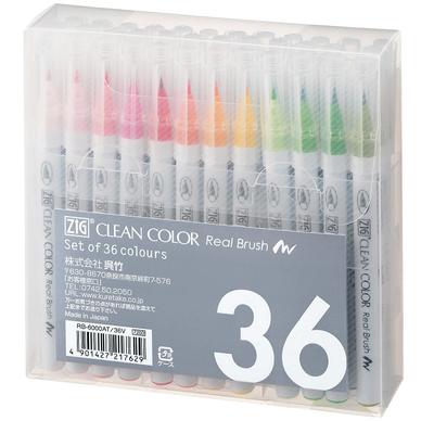 ZIG Clean Color Real Brush Pen, 36 Colors, RB-6000AT/36V