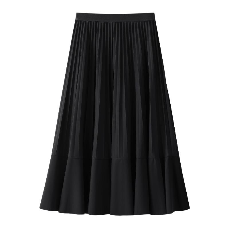 

Серая плиссированная миди-юбка с высокой талией для женщин, весна/осень 2025, А-силуэт, юбка-зонт One Size чёрный