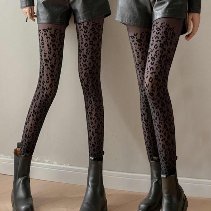 Women's Sexy Leopard Print Leggings with Fleece 2026 Winter Stockings for Warmth, Black Women's Pantyhose