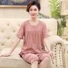 Women's Summer Clothing Sets Middle-aged and Elderly Loose Short-sleeved Blouse + Seven-piece Pants Home Two-piece Set