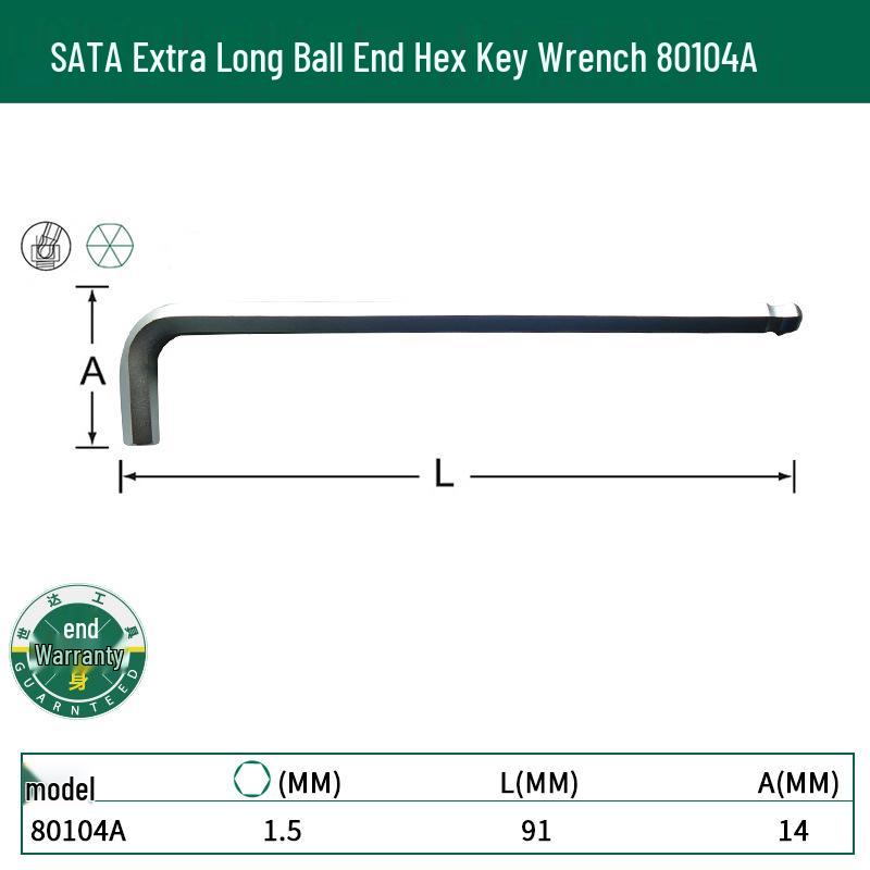 SATA Extra Long Ball End Hex Key Wrench Set (80104-80107)