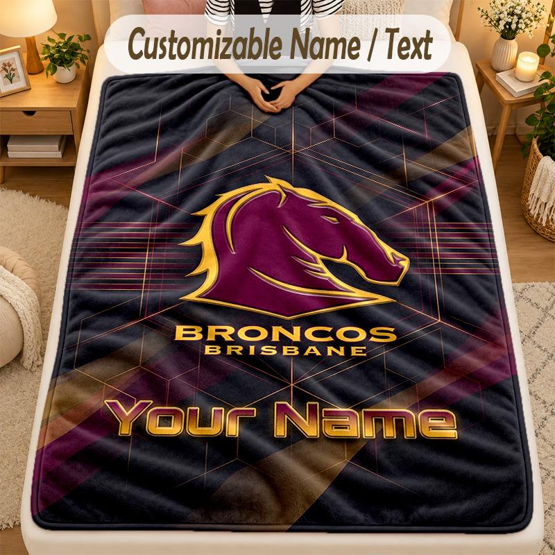 Flannel BlanketBrisbane Broncos Custom Name Text Personalized Soft Warm Throw Blanket Home Decor Gift