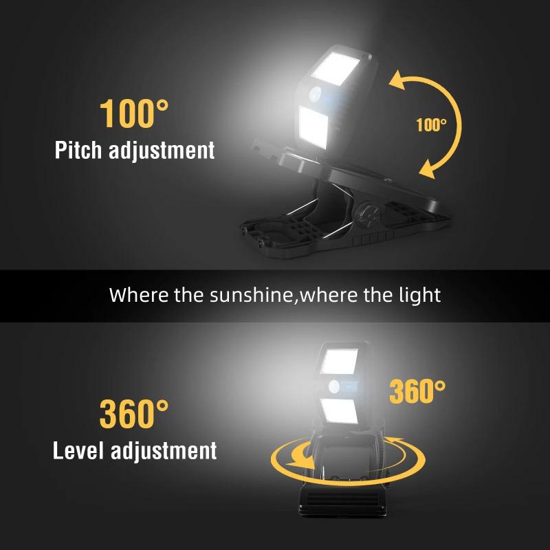 Solar Clamp Lights Outdoor Motion Sensor Waterproof 3 Modes LED Work Light For Camping Fence Garage Garden Lighting