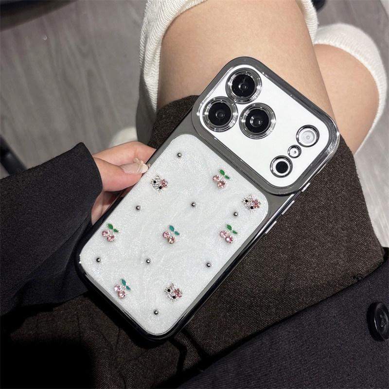 Luxury Electroplated Fashion Cherry KT Phone Case for iPhone 17 Pro Max 15 14 13 16 Pro Max Fundas Cute Cases Protective Cover