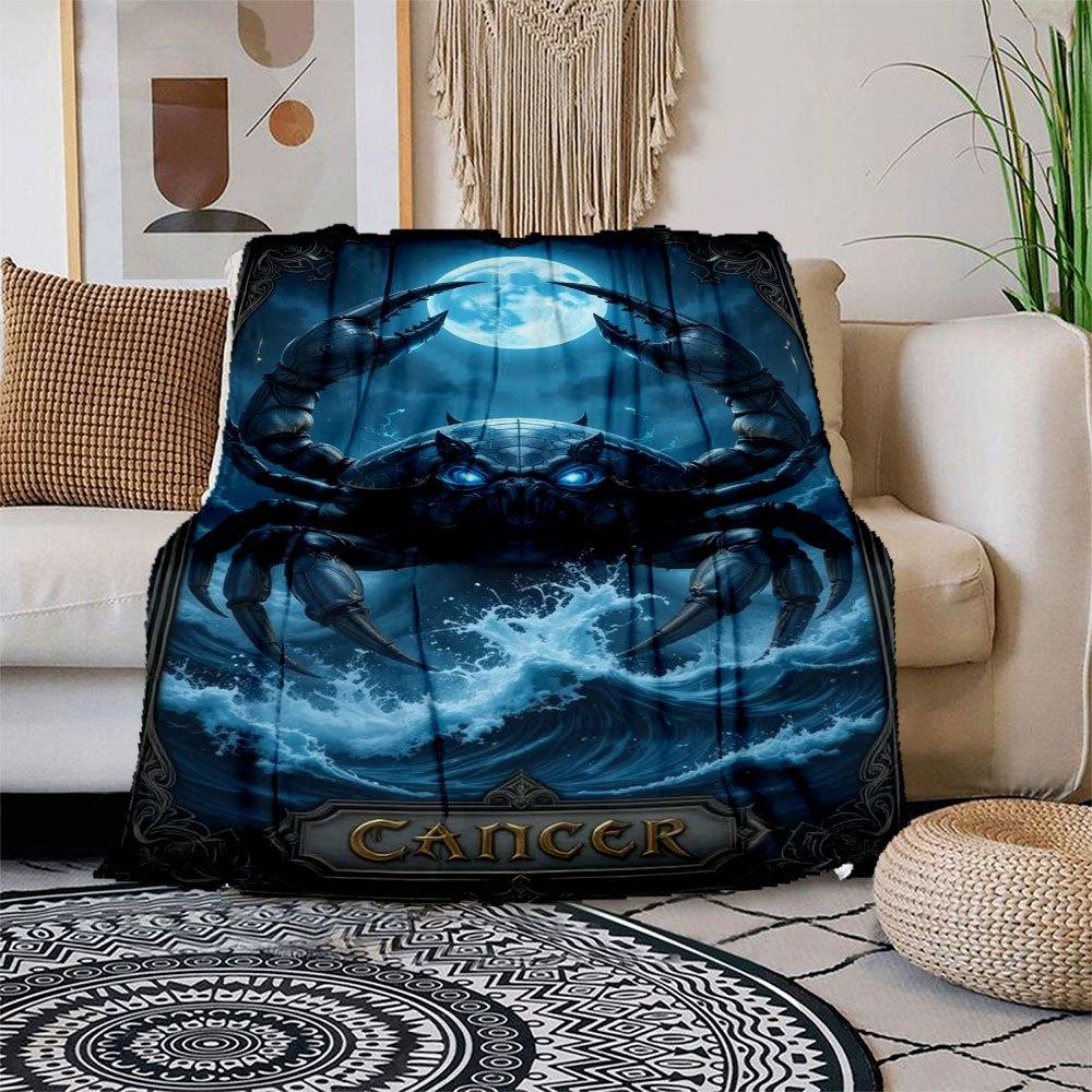 

Zodiac Cancer Crab Moonlight Ocean Art Print PosterBlanket Flannel Throw Blanket for Sofa, Bed, Travel, Camping, Office, Couch, Chair 80cm×120cm