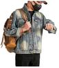 Xintang Men's Distressed Denim Jacket 2025: Trendy Ripped Retro Pique Casual Jacket