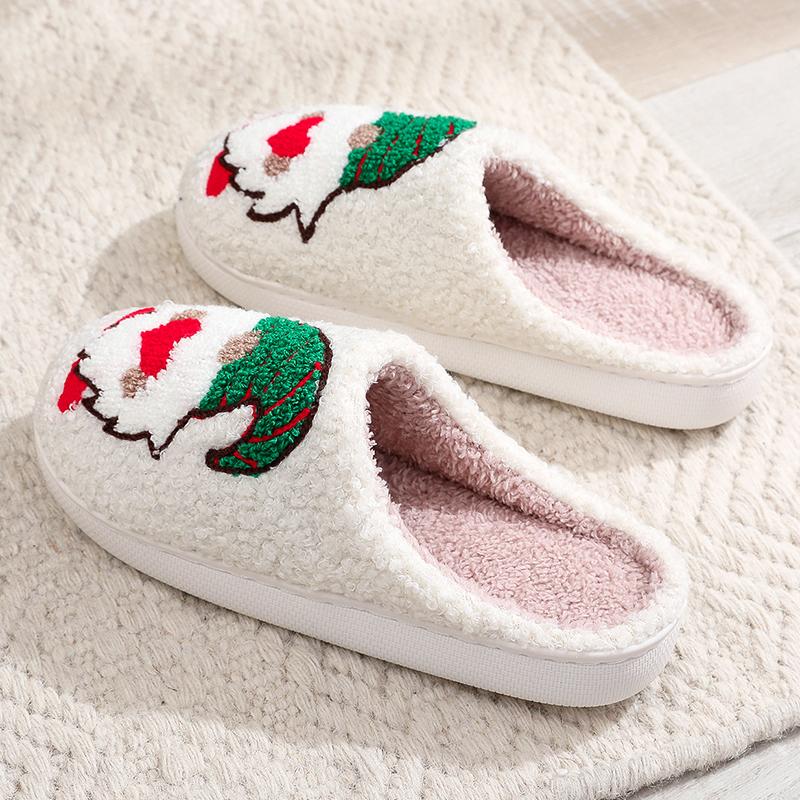 Fashion Winter Christmas Cartoon Dwarf Cotton Slippers for Women Mix Color Warm Plush Slides Woman Comfortable Non Slip House Shoes Lady