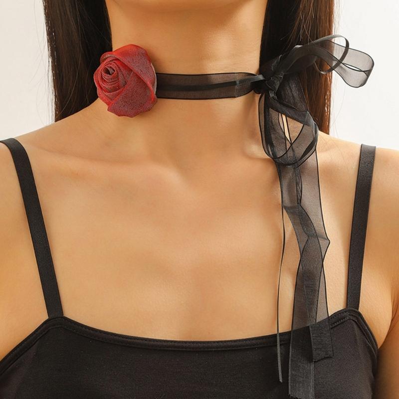 Gaze Großblumenkragen Halskette Elegante Schlüsselbein Kette Halskette Vintage Choker Langes Band Halskette Mode Schmuck