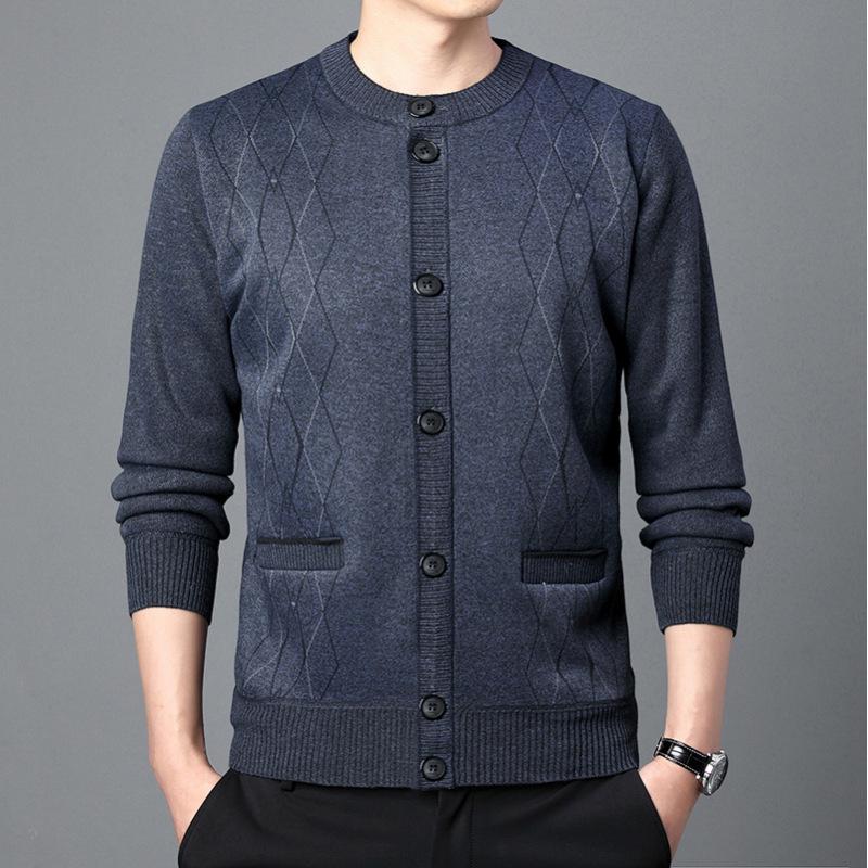 

Толстый флисовый кардиган с круглым вырезом для мужчин среднего и пожилого возраста - Вязаная верхняя одежда на осень/зиму XXXL (160-180 jin) темно серый