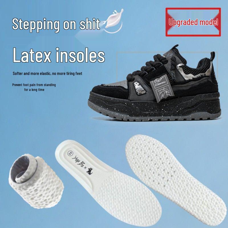 Men's 2025 Black Microfiber Skate Shoes - Versatile Thick Sole for Added Height, Soft and Stylish for Couples