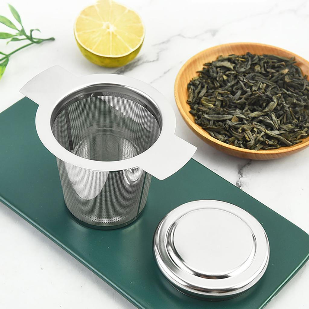 1pc Double Handles Stainless Steel Tea Infuser With Lid Fine Mesh Coffee Filter Teapot Cup Hanging Loose Leaf Tea Strainer Kitch