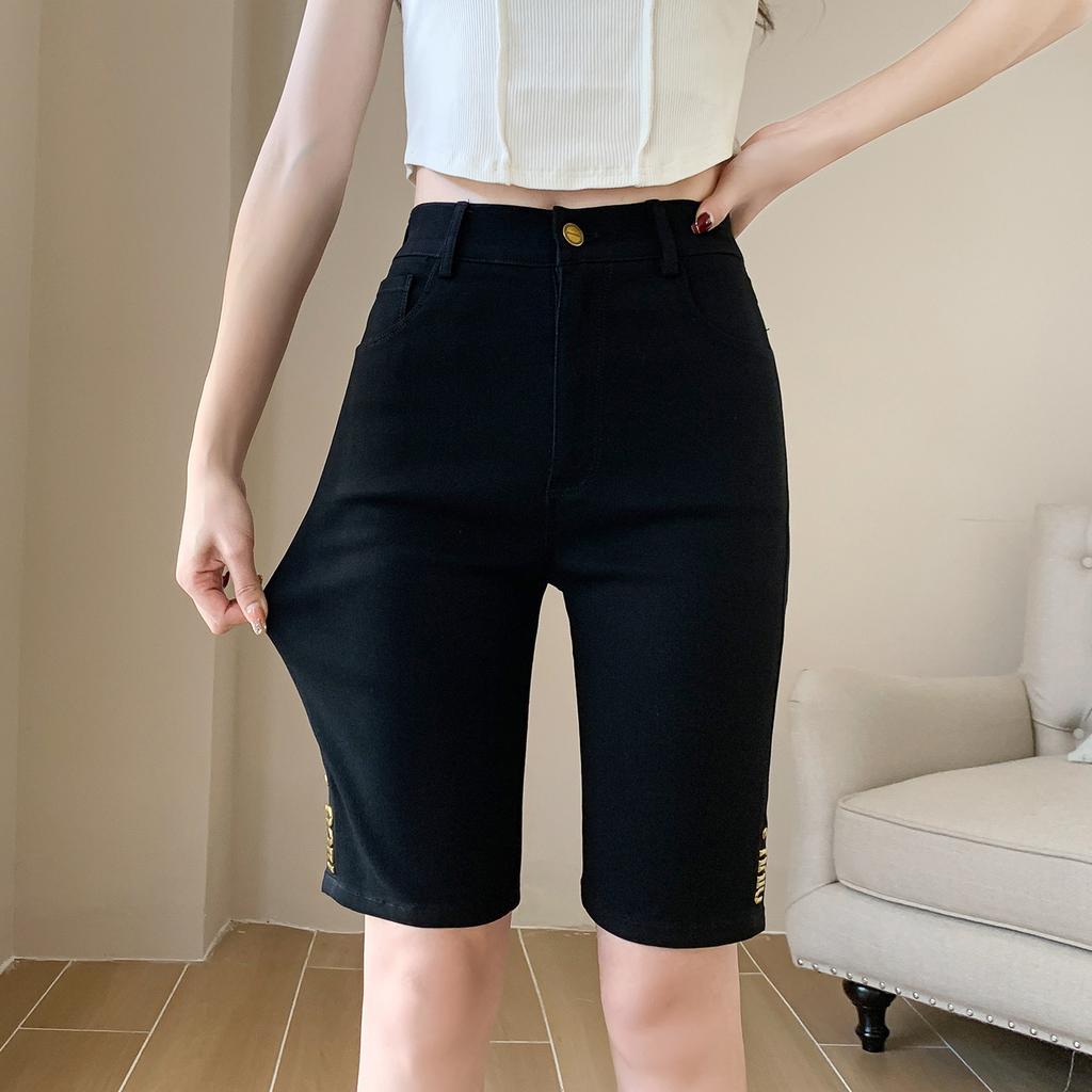 DIMANAF 2025 Übergröße Damen Shorts Hosen Sommer Locker Jeans Kurz Basic Harem Hohe Taille Einfarbige Hosen Elastische Taille