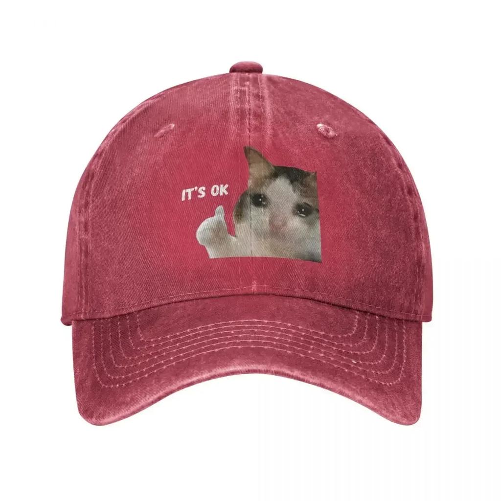 Retro Cat Sad Thumbs Trucker Hat Unisex Style Distressed Washed Snapback Cap Funny Crying Cat Outdoor Activities Caps Hat