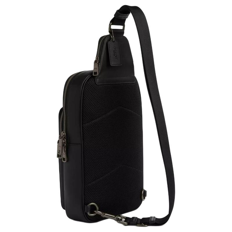 Coach ETHAN 21 Classic Logo Print Coated Canvas and Calfskin Chest Bag Small Men's Bronze Charcoal and Black