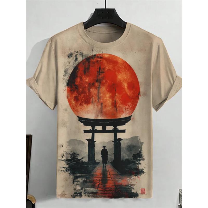 Japanese Ukiyo-e Graphic T Shirt Men Animal Waves Sun 3D Printed T-Shirts Casual Short Sleeve Tees Outdoor Oversized O-Neck Tops