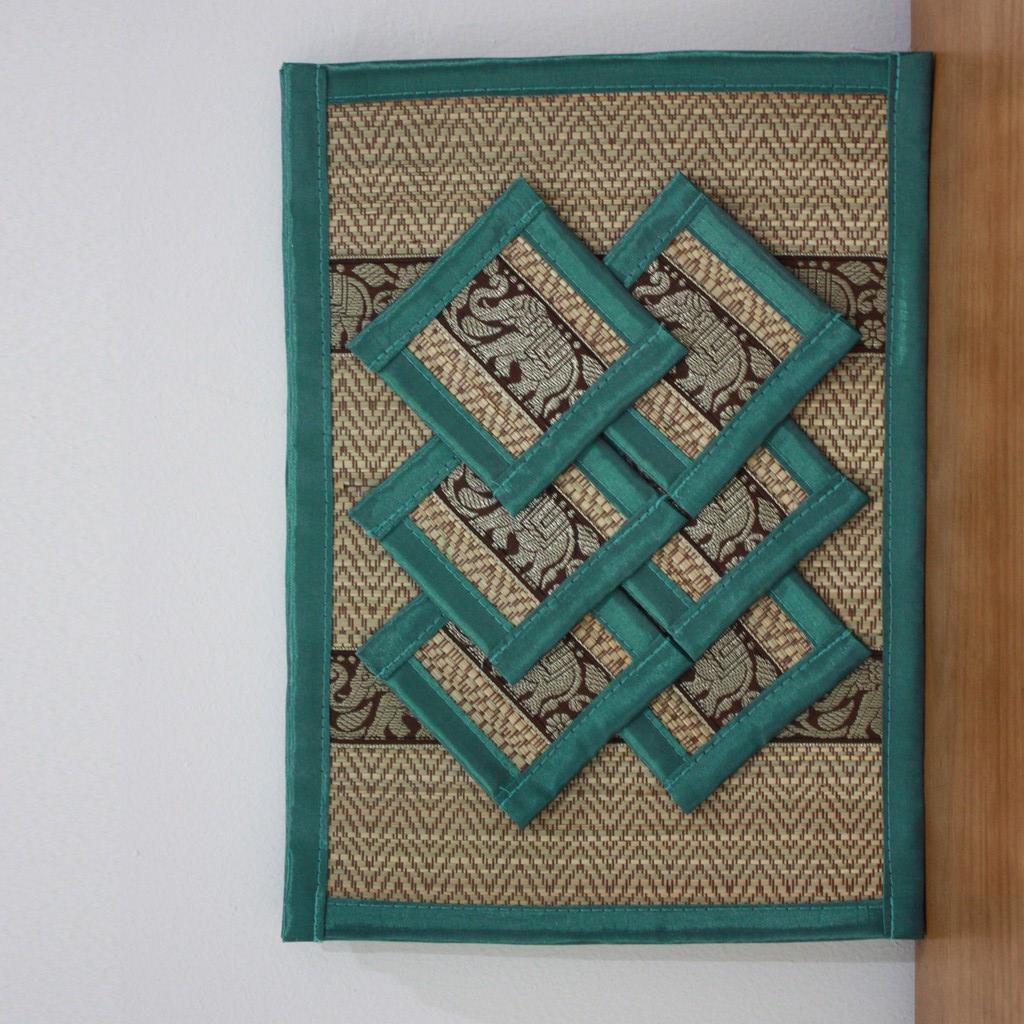 Подставки под напитки для обеденного стола, плейсматы из тайского шелка и тростника с изображением слона, подставки для обеденного стола, плейсматы из тайского шелка и тростника с изображением слона As picture