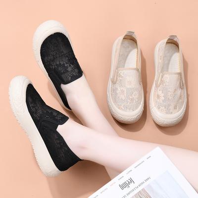 Women Shoes Summer Breathable Mesh Shoes Canvas Platform Shoe Shallow Mouth Single Shoes Slip On Loafers Women's Casual Footwear
