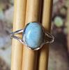 Natural Larimar Gemstone Ring, Solid 925 Sterling Silver Ring, Oval Cabochon Ring, Stacking Ring, Women Ring, Birthstone Jewelry