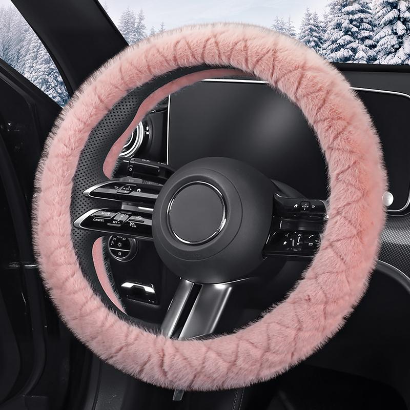 Winter Plush Steering Wheel Cover - High-Density Soft Pile, Warm and Comfortable, Fits 14.5-15 Inch Round Steering Wheels
