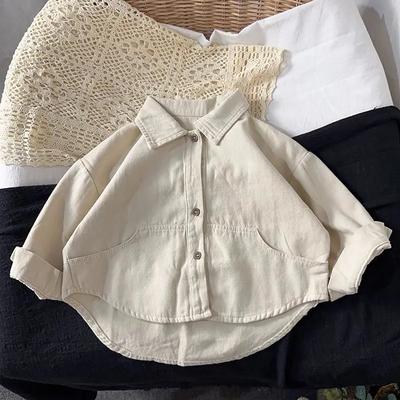 Frühling Herbst Koreanisches Jungenhemd Langärmeliges Mädchenhemd Baby Kinder Strickjacke Outdoor Bekleidung Bluse