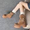 Retro Western Suede Short Boots Breathable Heightening Women's Botines Versatile Round Toe Mid-Calf Cowboy Boots Botas Mujer
