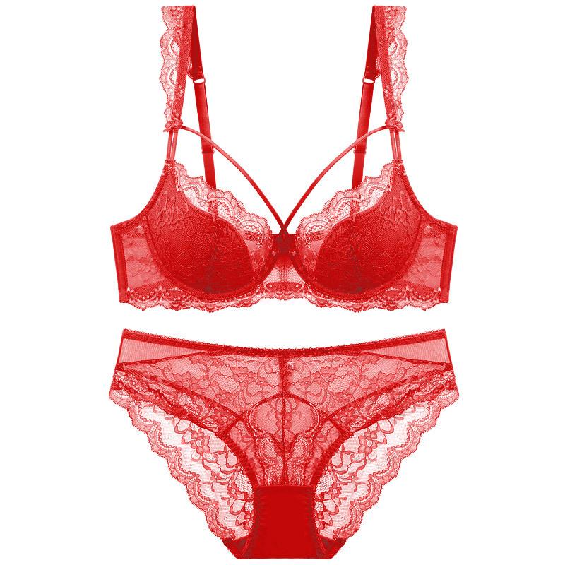 European & American Sexy Lace Cotton Bra Set - Comfortable, Breathable, Gathered, Plus Size Women's Underwear