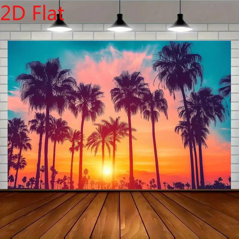 2D California Vibe Sunset Backdrop, Palm Tree Silhouette Background for Tropical Events 47.2x31.5inch/120*80cm