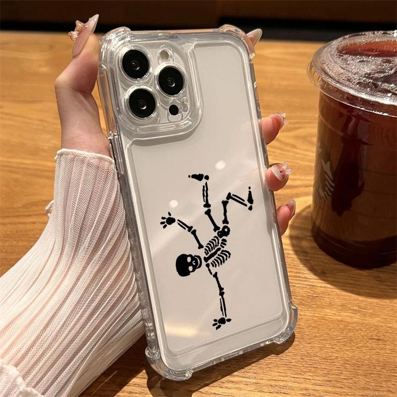 

Skull Head Bone Street Dance Phone Case Clear For iPhone 17 16 14 15 11 12 13 Pro Max 16E 15 16 Plus 17 Air Soft Anti-fall Cover iPhone 11 Pro