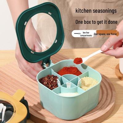 Four-Compartment Sealed Spice Jar Set for Kitchen Seasoning Storage