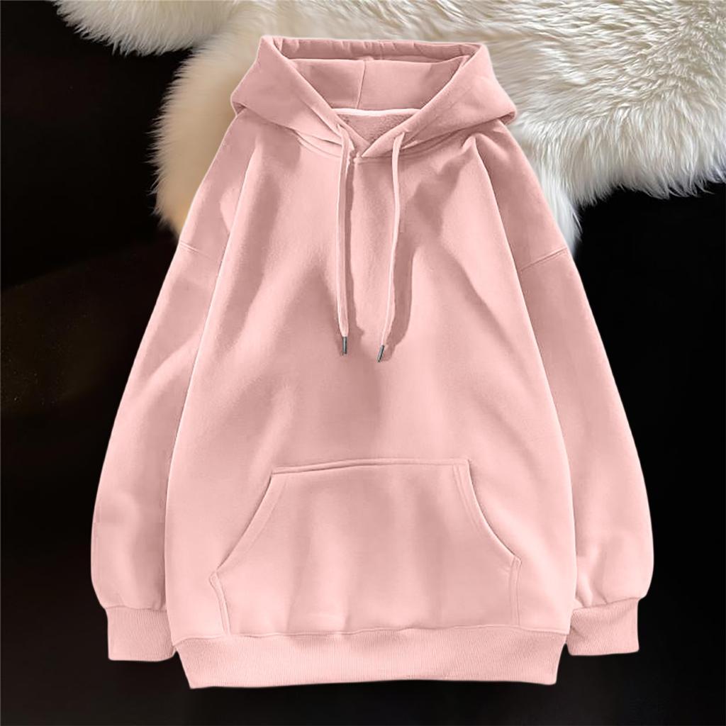 Ladies' Casual And Fashionable Solid Color Long Sleeved Hooded Warm Shirt Loose And Comfortable Hoodie
