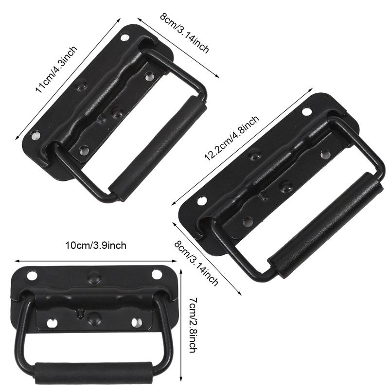 Iron Spring Folding Handle for Tool Box Cabinet Equipment Black Luggage Case Handle 3 Sizes