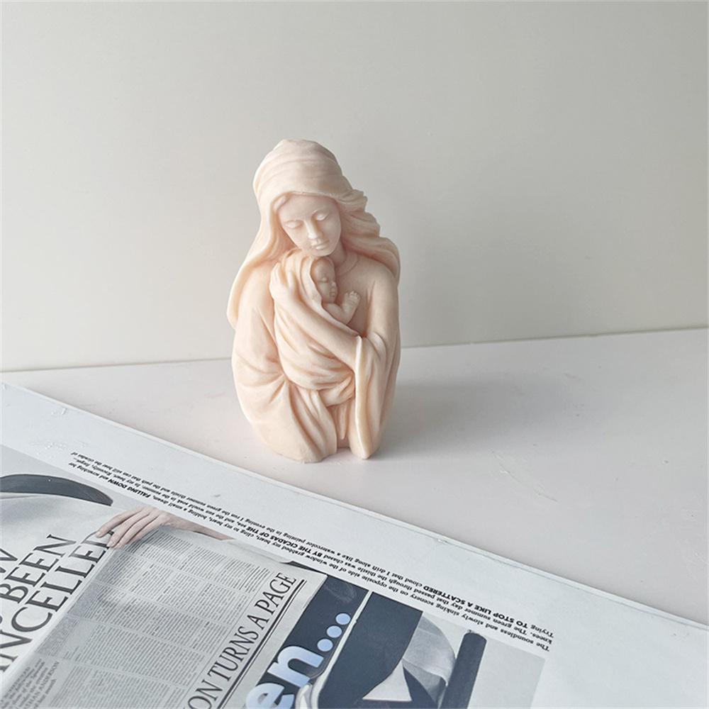 3D Large Blessed Virgin Mary With Baby Jesus Sculpture Candle Mold Madonna and Child Statue Silicone Mold Catholic Art Supplies