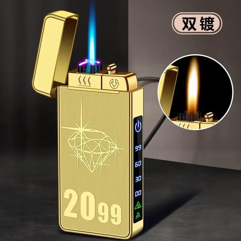 2024 New Metal USB Windproof Lighter Jet Dual Plasma Arc Lighter Gas Electric Rechargeable Lighter Does Not Contain Gas