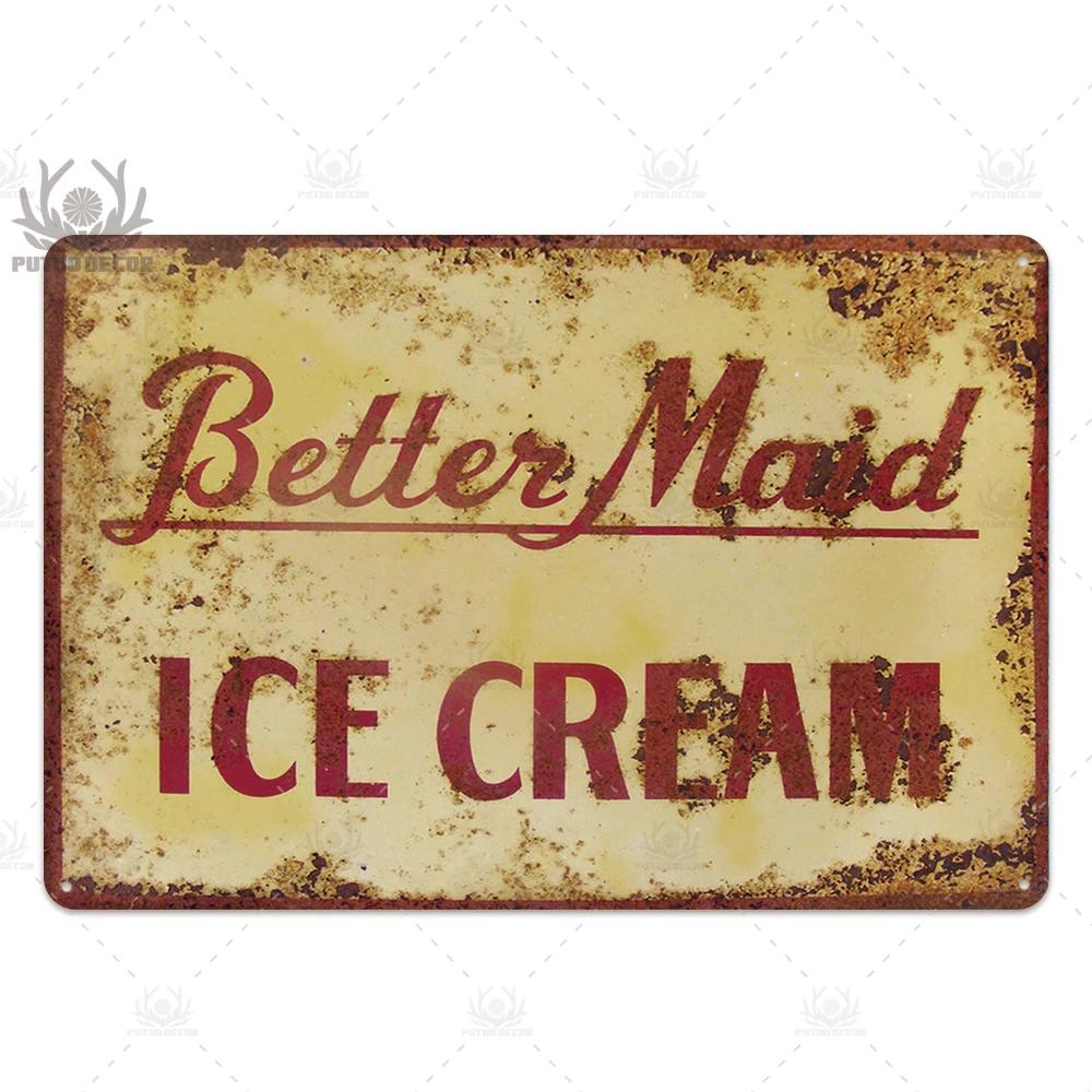Putuo Decor Ice Cream Tin Sign Plaque Metal Plate Vintage Ice Lolly Retro Wall Art Poster for Dessert Shop Iron Painting