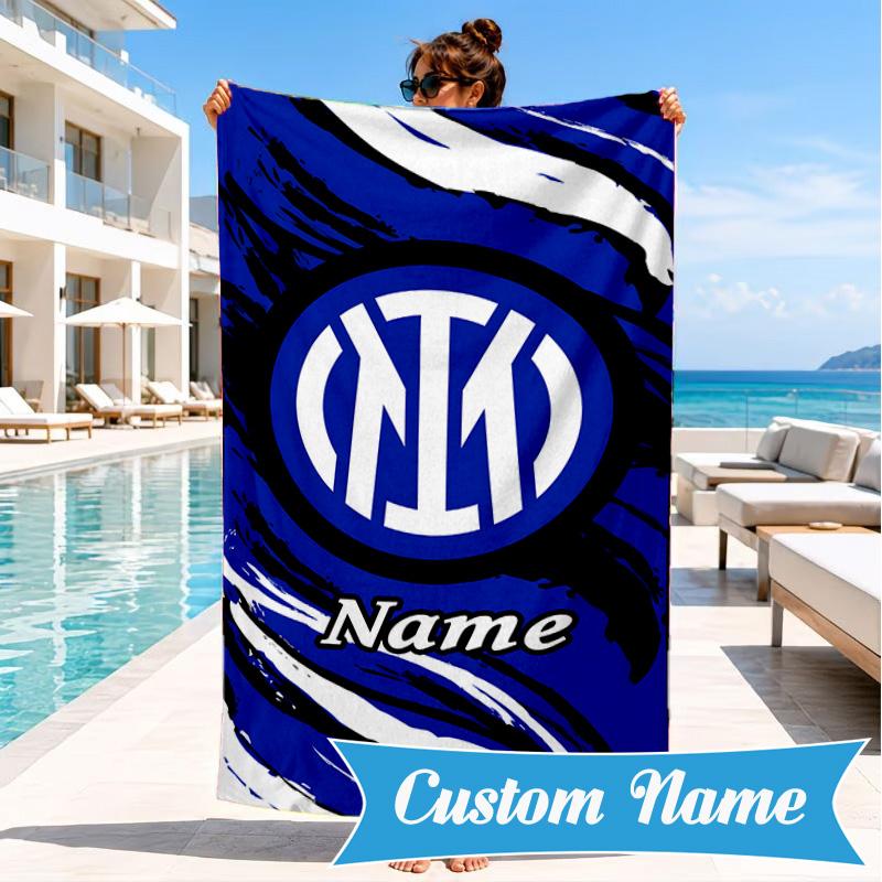 Custom Name Beach Towel Milan Crest Microfiber Beach Towel, Lightweight for Summer Travel, Swimming Pool Fan Birthday Gift
